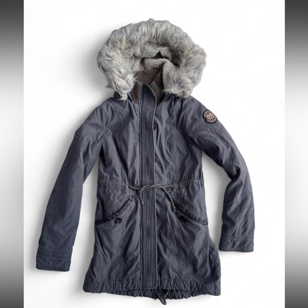 Abercombie and Fitch Sherpa Lined Parka Jacket‎ with Faux trim Hood